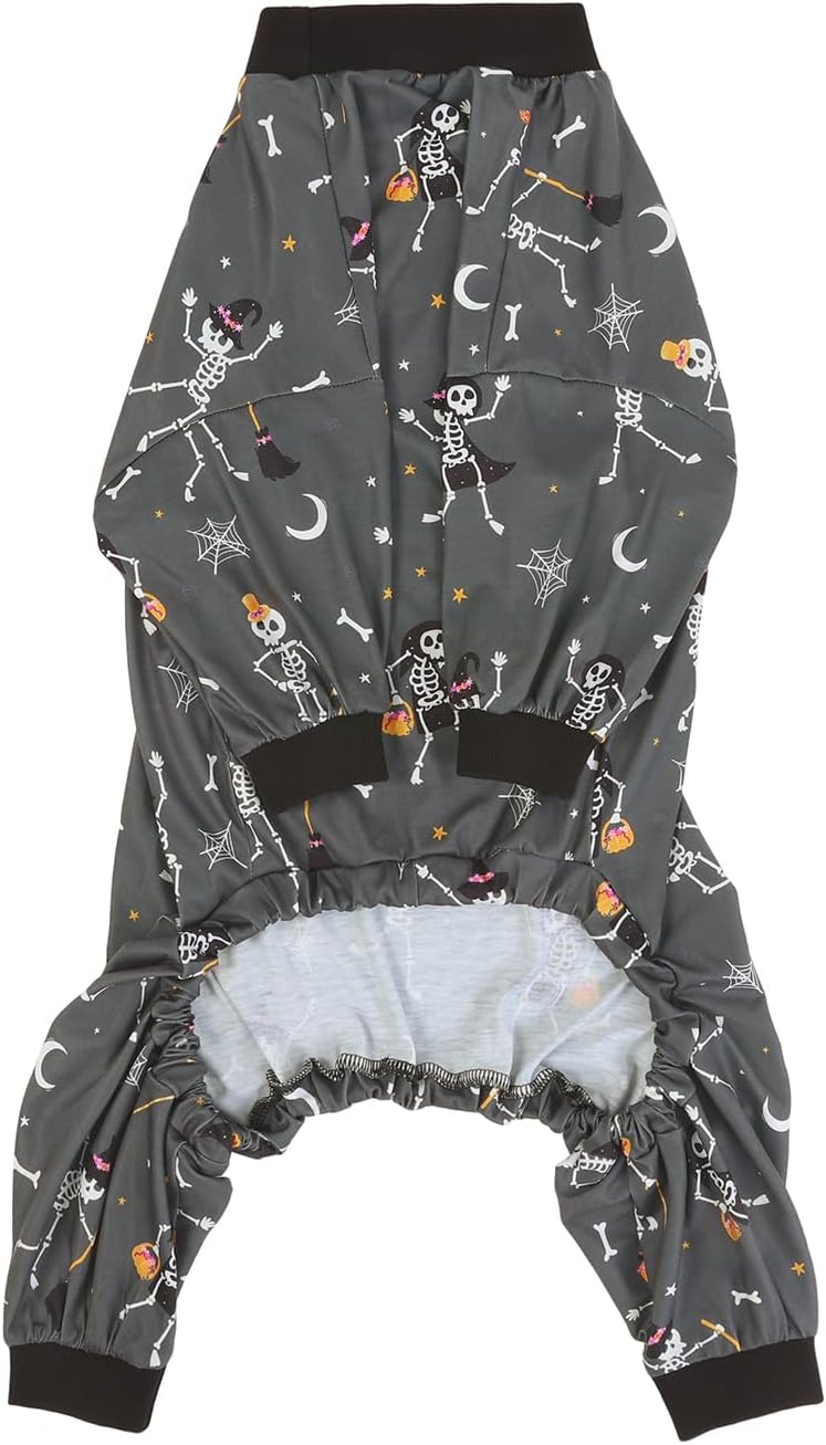 HDE Dog Pajamas One Piece Jumpsuit Lightweight Dog PJs Shirt for M-3XL Dogs Skeleton Bones - M
