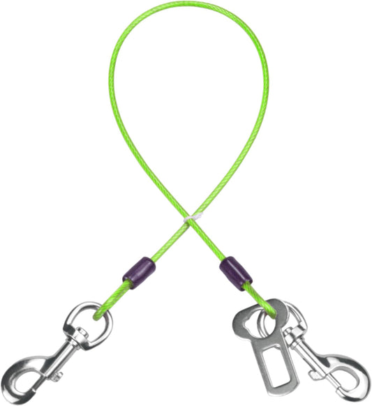 Dog Seat Belt Harness for Car,Dog Seatbelt of Coated Wire Leash Safety Restraint,No Chew Tether Cable Vehicle,Double Clips & Latch (Green, 32 inch/80 CM)