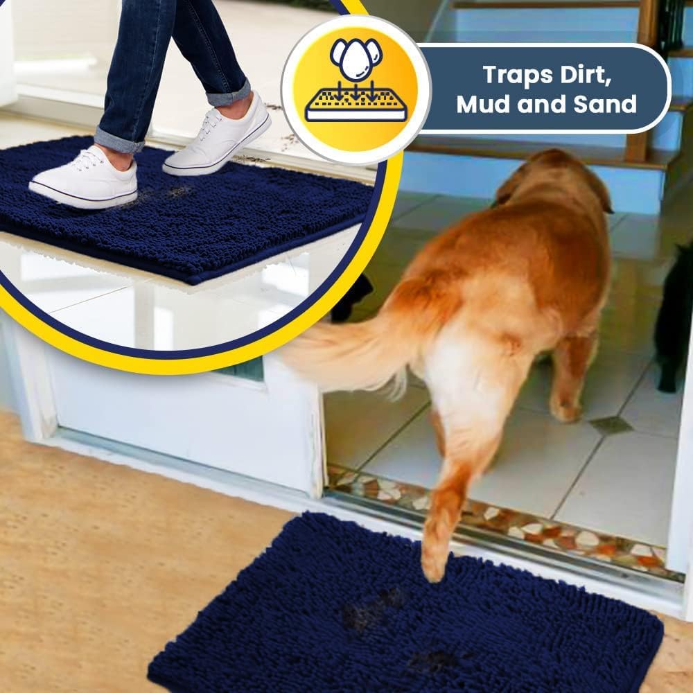 Muddy Mat® Original Dog Door Mat for Muddy Paws, Super Absorbent Microfiber, Non-Slip Washable Pet Rug, Quick Dry Chenille Entryway Carpet, Machine Washable Indoor Outdoor mat, Navy Blue 24"x120"
