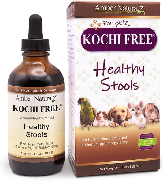 Amber NaturalZ Kochi Free Herbal Supplement for Dogs, Cats, Birds, Rabbits, and Guinea Pigs | Supports Healthy Bowel Function | Natural Aid for Digestive Balance | 4 Fluid Ounce Glass Bottle