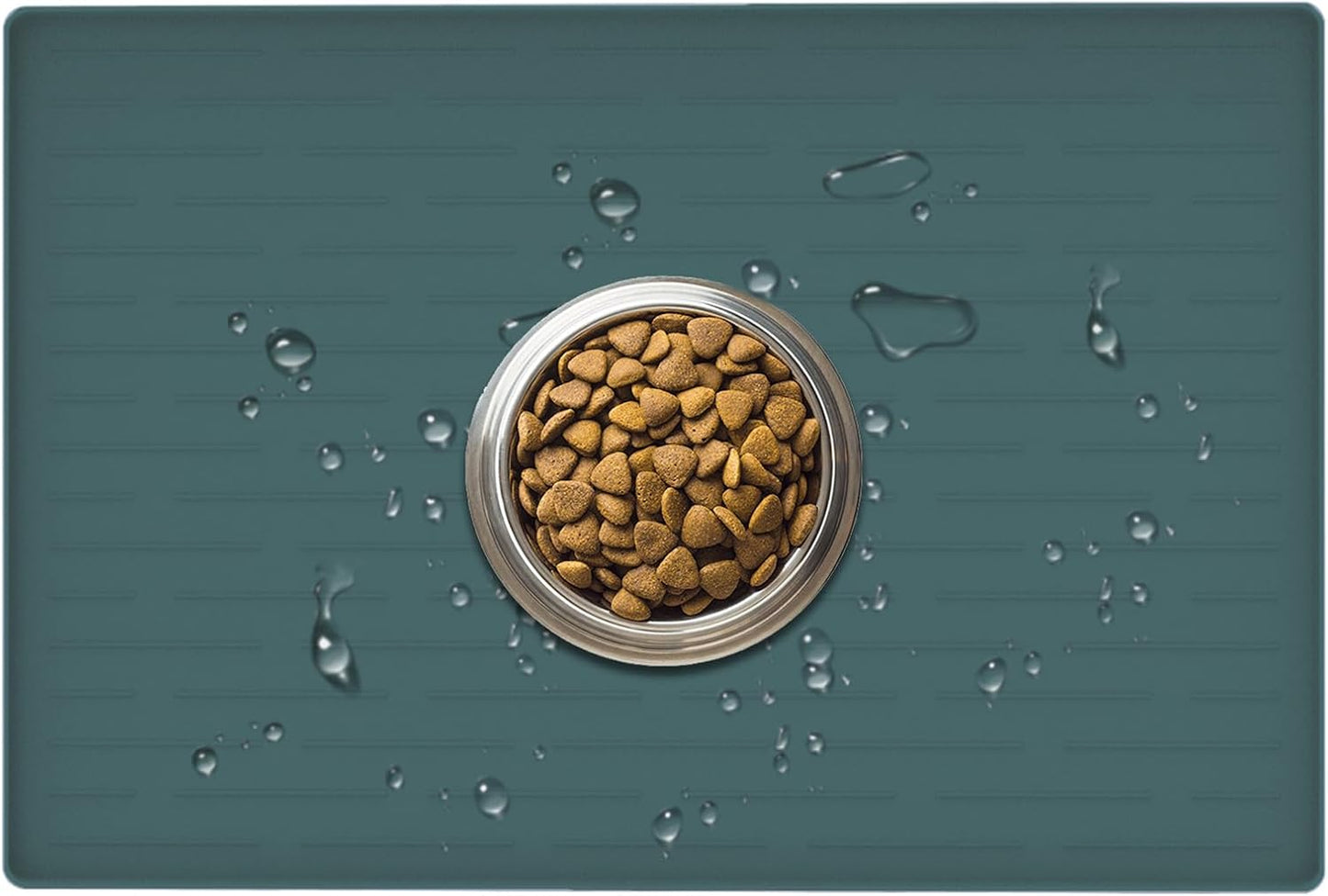 24" x 16" Dog Food Mat, Silicone Pet Mats for Food and Water, Nonslip Pet Feeding Mats for Floors, Dog Cat Bowl Mat with Raised Edges, Dark Green