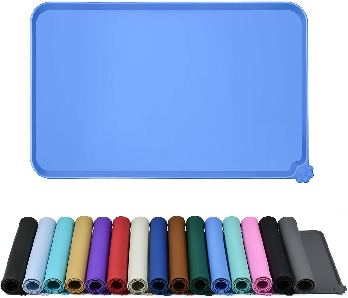 Waterproof Pet Feeding Mat with High Raised Edges, Heavier and Thicker Placemats for Cat Dog Water Bowl with BPA Free, Dogs Cats Food Mats for Messy Drinkers to Prevent Spill and Protect Floors