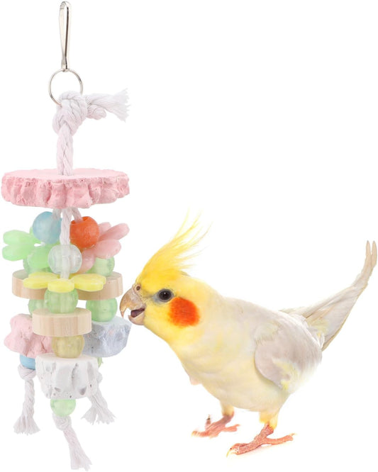 Hypeety Bird Calcium Teeth Grinding Stone Chew Treats Toy Beak Buffer Stone for Hamster Bird Parrot African Grey Parakeets Cockatiels Conures Amazons Small Animal Cage Hanging Bite