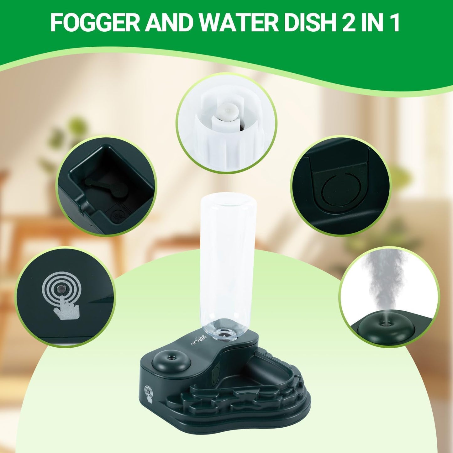 Reptile Fogger and Water Bowl 2 in 1, Mini Reptile Humidifier with Water Dish for Reptile Amphibian Lizard Gecko, Smart Water Dispenser