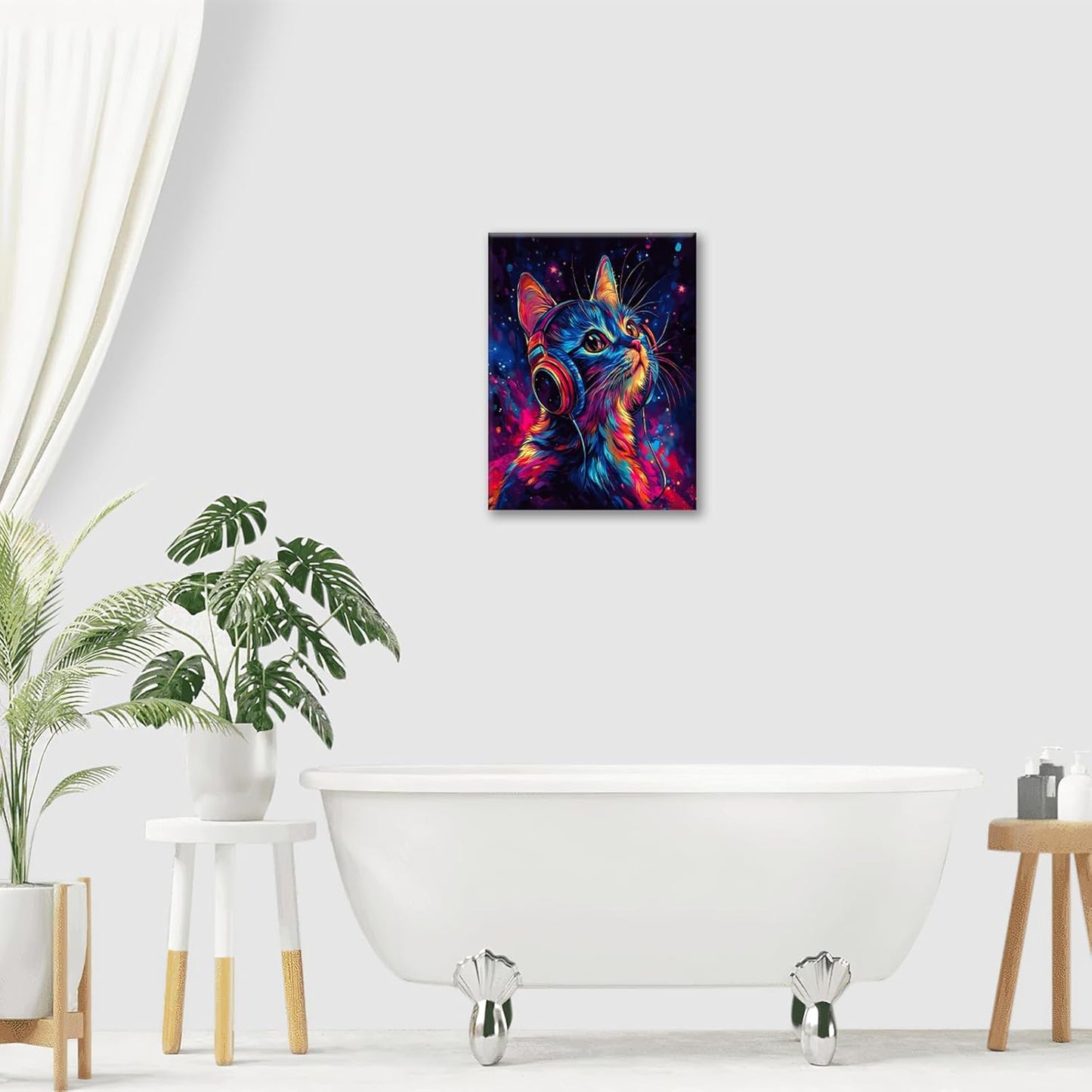 Cat Wall Art Canvas Fantastic Animal Wall Decor Prints Framed Painting Colorful Pictures Gifts Artwork for Bathroom Living Dining Kitchen 16"x20"