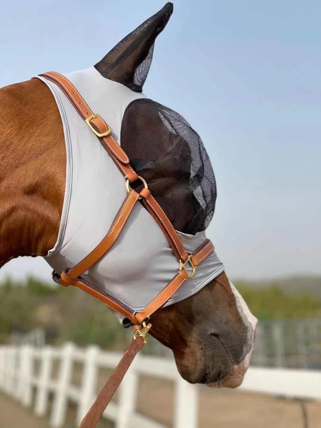 Horse Fly Mask Super Comfort Horse Fly Mask Elasticity Fly Mask with Ears We Only Make Products That Horses Like… (Gray, M)