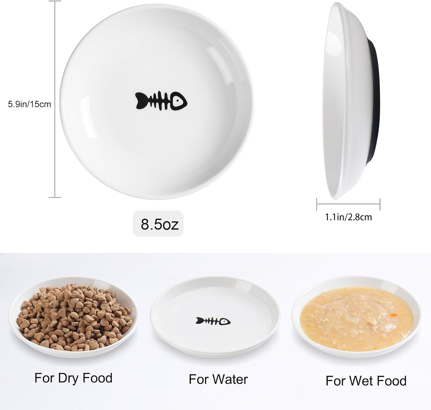 Cat Food Bowl,Healthy Ceramic Cat Bowls for Indoor Cats,Anti Whisker Fatigue Cats Dishes Set,Shallow Wide Kitten Plates for Food and Water,Non-Slip Silicone Bottom,6 Pack