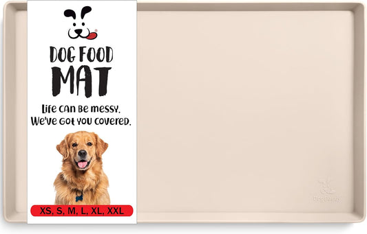DogBuddy Dog Food Mat – Waterproof Dog Bowl Mat for Food and Water, Silicone Pet Feeding Mats for Floors, Non-Slip Placemat with High Edges for Dogs Bowls, Puppy Essentials (XL: 28" x 18", Vanilla)