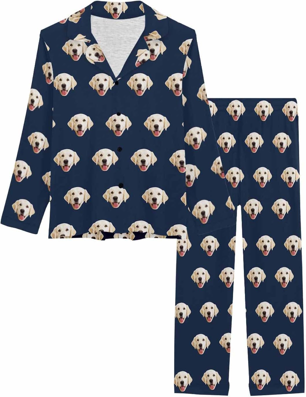 MyPupSocks Custom Face Pajamas for Women Set, Personalized Photo Long Sleepwear XS-XXL