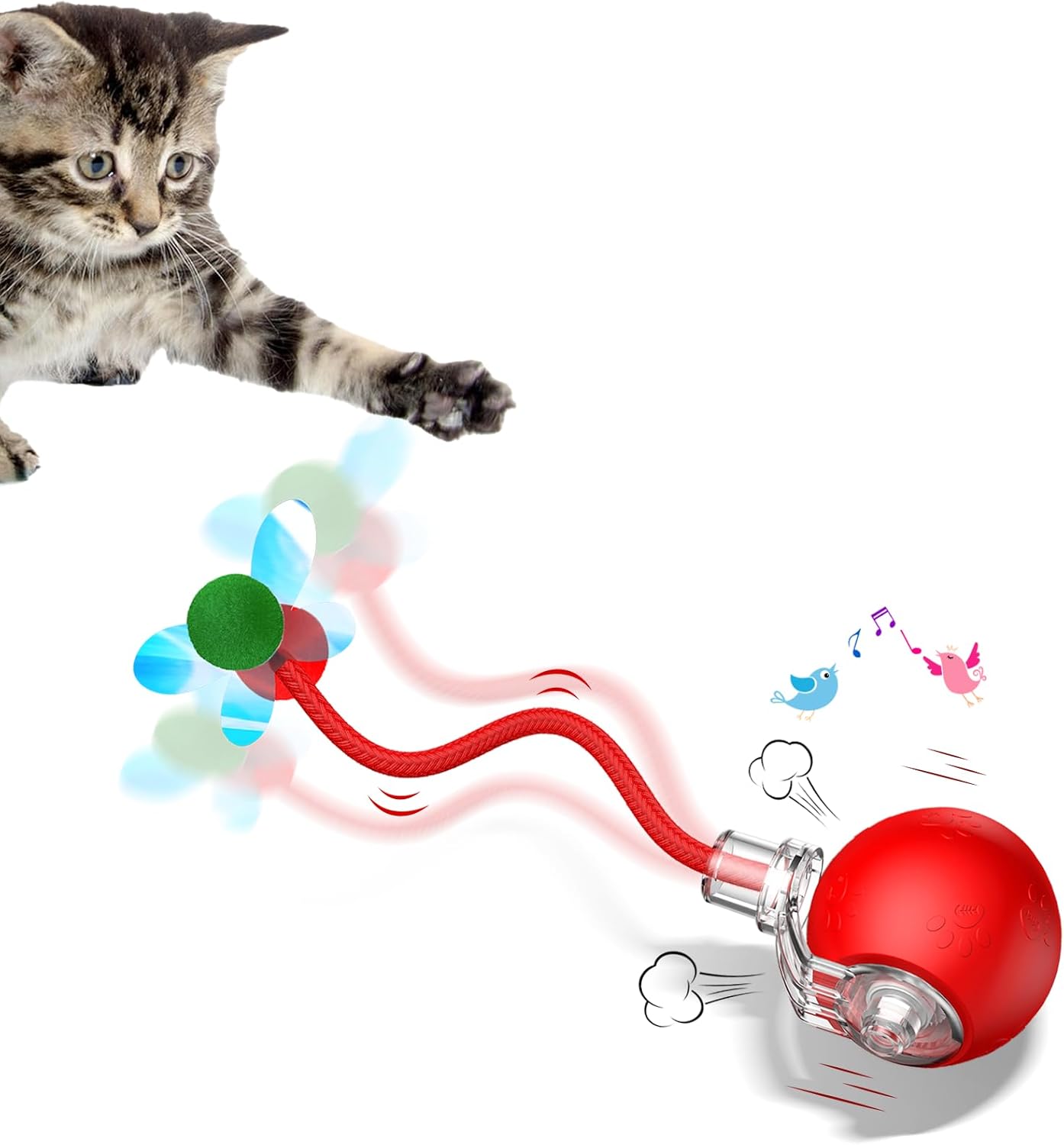 Interactive Cat Toys for Indoor Cats - Kitten Toy with Speedy Tail 2.0, Automatic Cat Toys for Bored Indoor Adult Cats, Motion-Activated, 2025 New Upgraded, USB Rechargeable (Red)