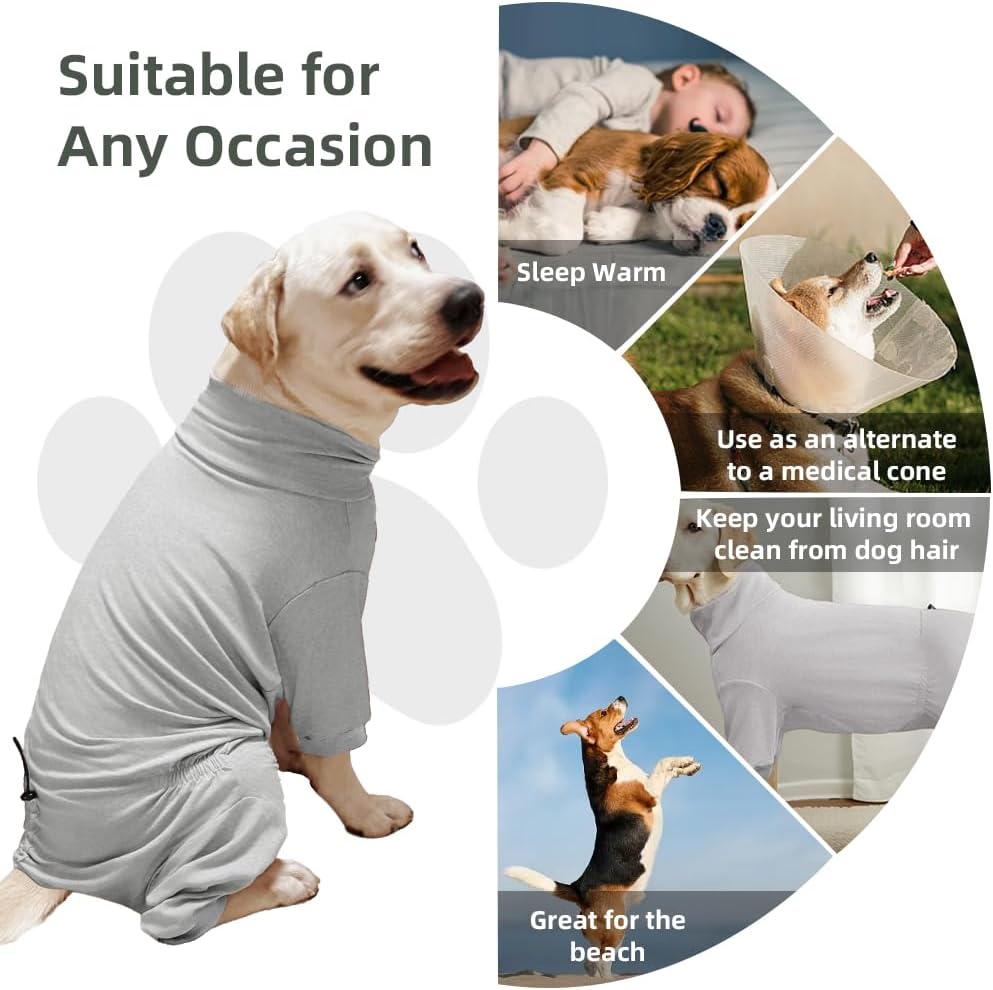 Dog Pyjamas PJS Sweater Clothes and Home Clothing Suitable for Medium to Large Breeds of Dogs, Dog Neutering Suits, Extra-Large Stretch Fabric, Four-Legged Clothes (Thin Gray, 3XL)