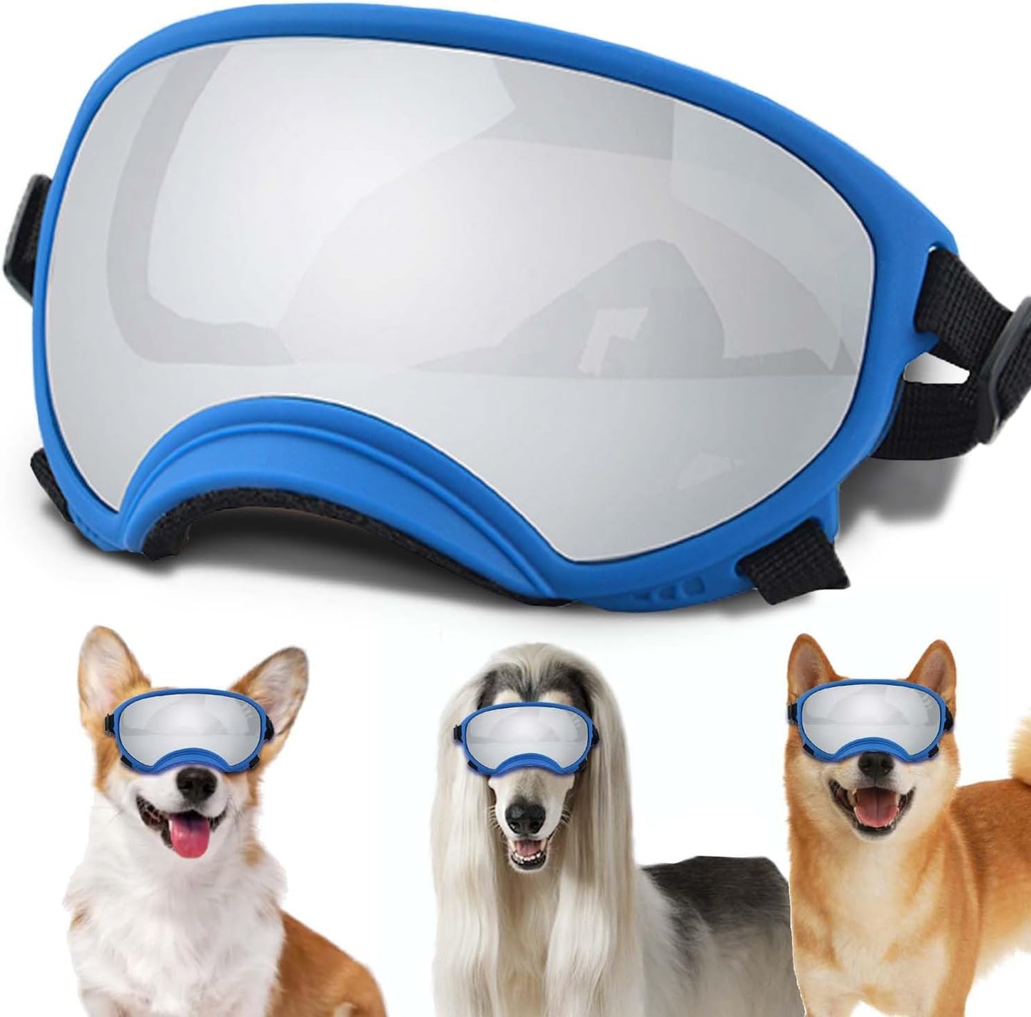 Medium Dog Sunglasses with Adjustable Strap UV Protection, Winproof Dog Puppy Sunglasses, Suitable for Medium Dog Pet Glasses, Dogs Eyes Protection,Soft Dog Goggles