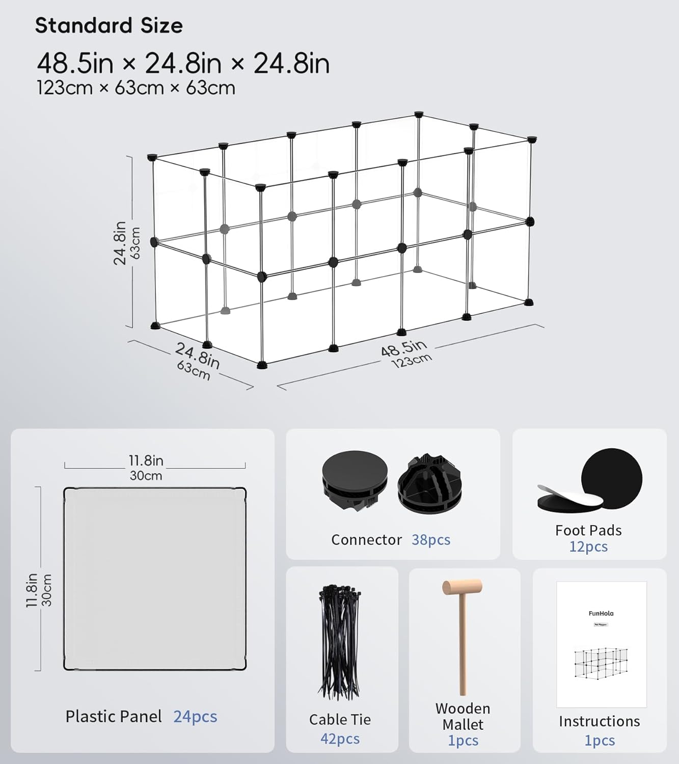 Small Animal Playpen, Guinea Pig Cages, 24 Panels Pet Playpen for Hamsters, Hedgehog, Bunny, Ferret, Indoor Outdoor Plastic Fence, 48.5 x 24.8 x 24.8 inches