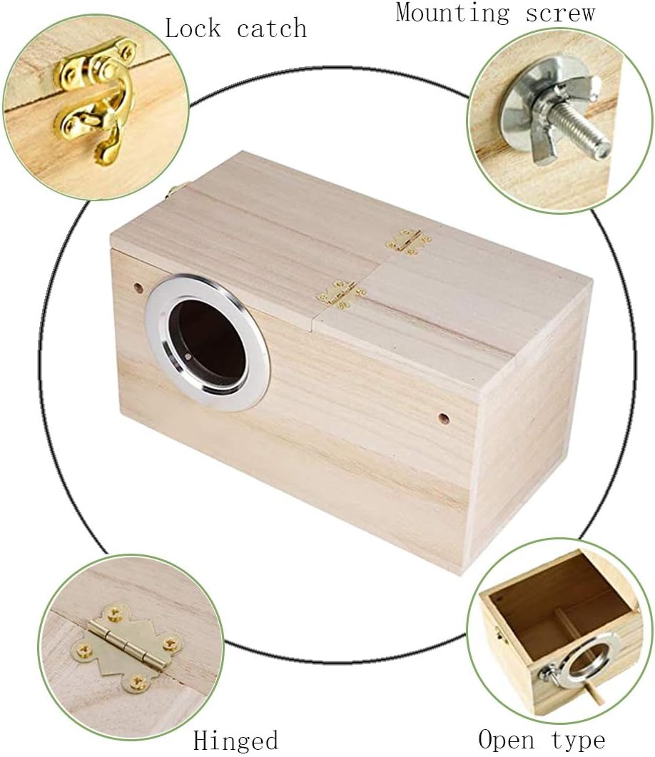 PINVNBY Parakeet Nesting Box Bird House Wood Breeding Box Parrots Mating Box for Lovebirds Budgie Finch Cockatoo Canary and Medium-Sized Birds(S)
