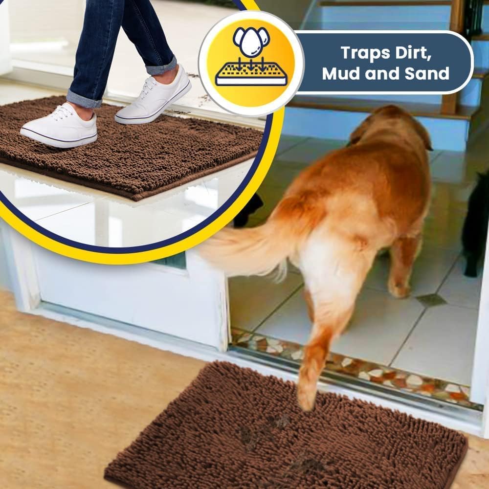 Muddy Mat® Shown on TV – Super Absorbent Door Mat Indoor, Microfiber Quick Dry Chenille Entryway Rug, Non-Slip Front Door Mat, Indoor Mats for Entryway, Machine Washable Pet Rug, Brown 36"x60"