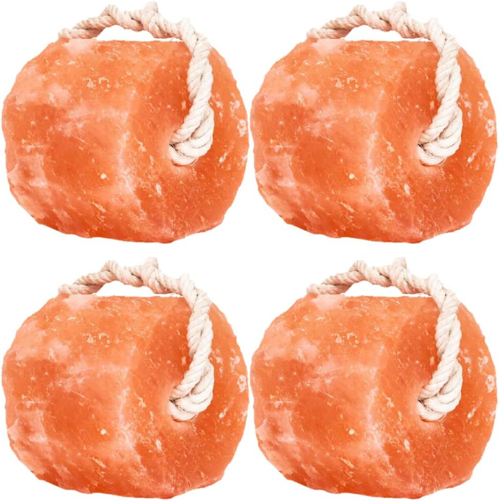 Himalayan Mineral Salt Block on Rope Pack of 4 (3lbs each) – 100% Organic Pink Salt Lick for Horses and Livestock. Deer Attractant with No Harmful Elements.