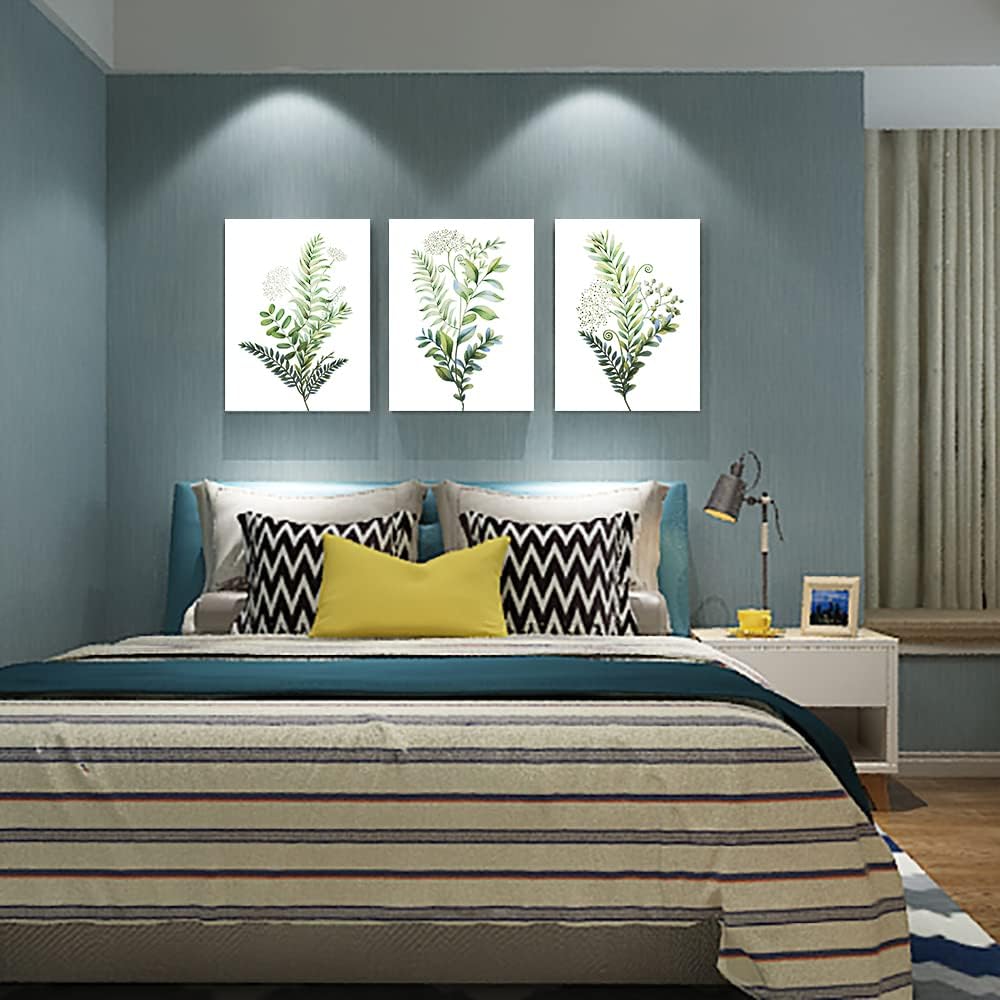 Canvas Wall Art For Living Room Large Size Wall Decorations For Kitchen Office Wall Decor Framed Canvas Print Poster Wall Painting Bedroom Green Leaves Wall Pictures Home Decor 20"X 28" 3 Piece