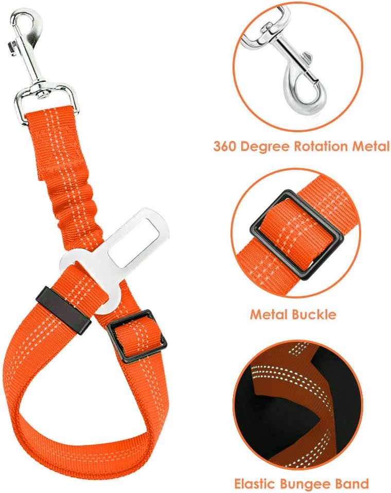 Lukovee Dog Seat Belt - Adjustable Dog Car Harness for Large, Medium & Small Dogs, Soft Padded & Breathable Mesh Dog Seatbelt with Vehicle Connector Strap (Orange, XX-Small)