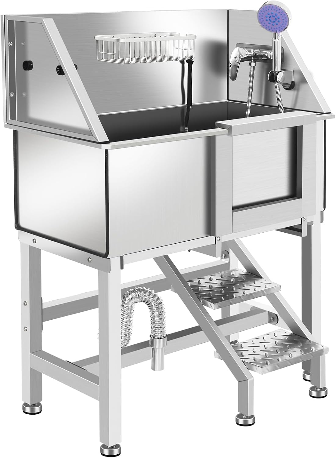 Dog Washing Station 38'' Stainless Steel Pet Grooming Tub for Large Dogs Over-Size Professional Dog Grooming Bathtub Station Wash Shower Sink Pet Grooming Bathtub Station
