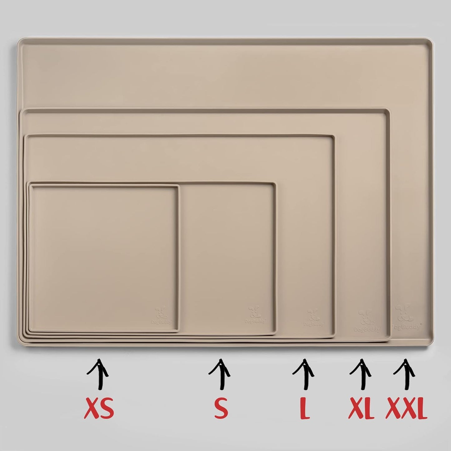 DogBuddy Dog Food Mat – Waterproof Dog Bowl Mat for Food and Water, Silicone Pet Feeding Mats for Floors, Non-Slip Placemat with High Edges for Dogs Bowls, Puppy Essentials (Small: 19"x12", Taupe)