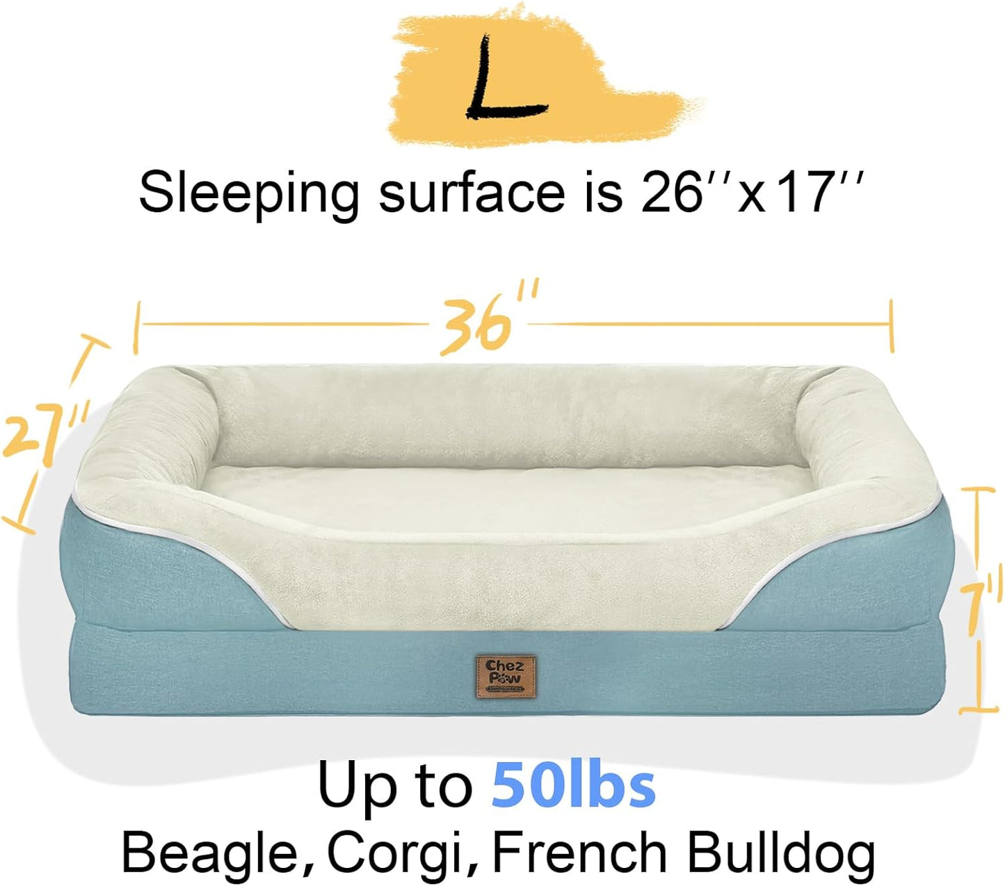 Orthopedic Foam Large Dog Bed XLarge Dog Bed with Removable Washable Cover Pet Beds with Bolster Waterproof Cover Large Size Dogs