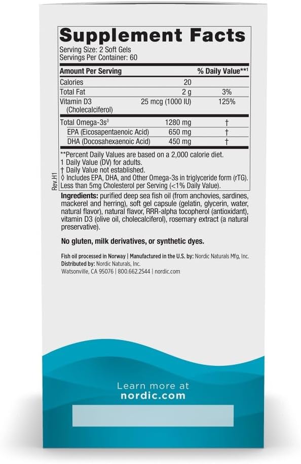 Nordic Naturals Ultimate Omega-D3, Lemon Flavor - 120 Soft Gels - 1280 mg Omega-3 + 1000 IU Vitamin D3 - EPA & DHA - Promotes Brain, Heart, & Immune Health - 60 Servings