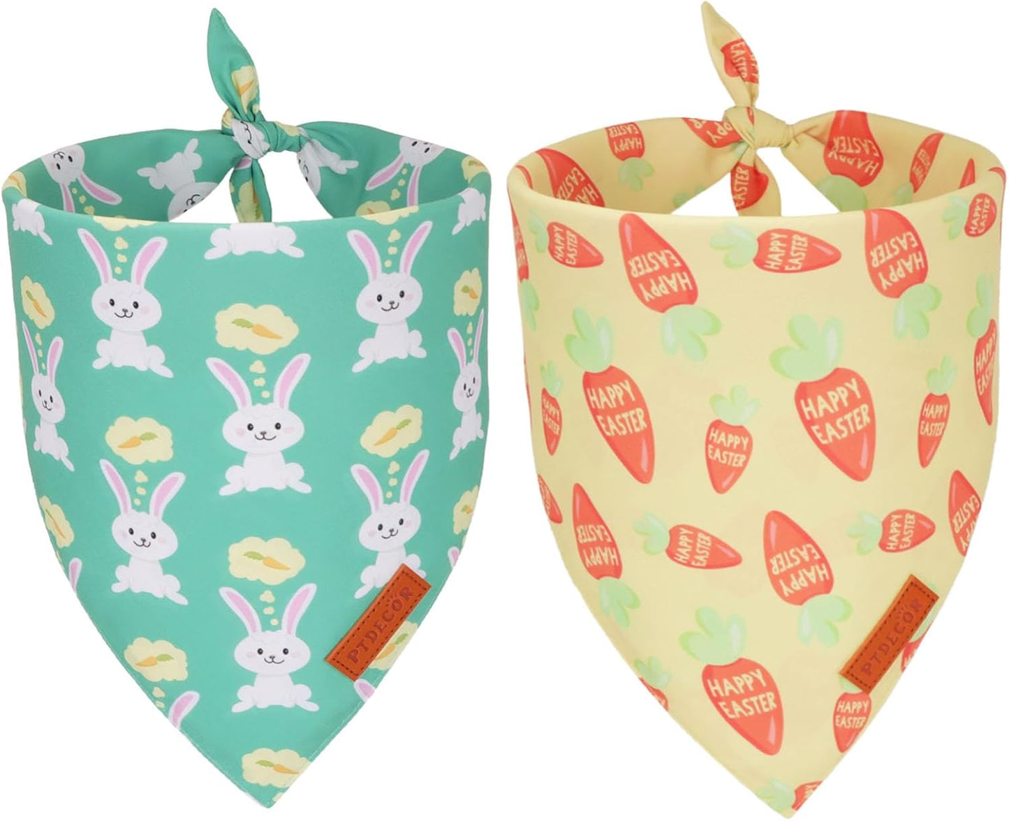 PTDECOR Easter Dog Bandana, Green and Yellow Rabbit Carrot Reversible Holiday Dog Scarf, Multi Size, Triangle Pet Easter Bandanas for Large and Extra Large Dogs Pets (X-Large)