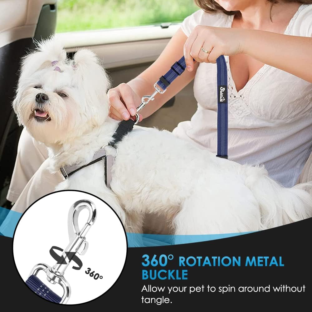 SlowTon Dog Seat Belt for Car, 2 Pack Dog Car Harness Seatbelt Adjustable with Elastic Bungee Buffer, 2 in 1 Pet Car Leash Headrest Restraint Dog Reflective Safety Tether (Blue, Headrest+Clip)