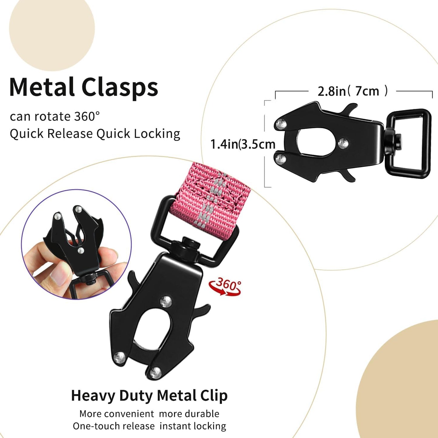 Heavy Duty Tactical Bungee Dog Leashes, 4-6FT Shock Absorbing Tactical Dog Leash with 2 Padded Handles, Metal Carabiner Clip,Car Seatbelt, Reflective Dog Leash for Medium Large Dogs (Pink)