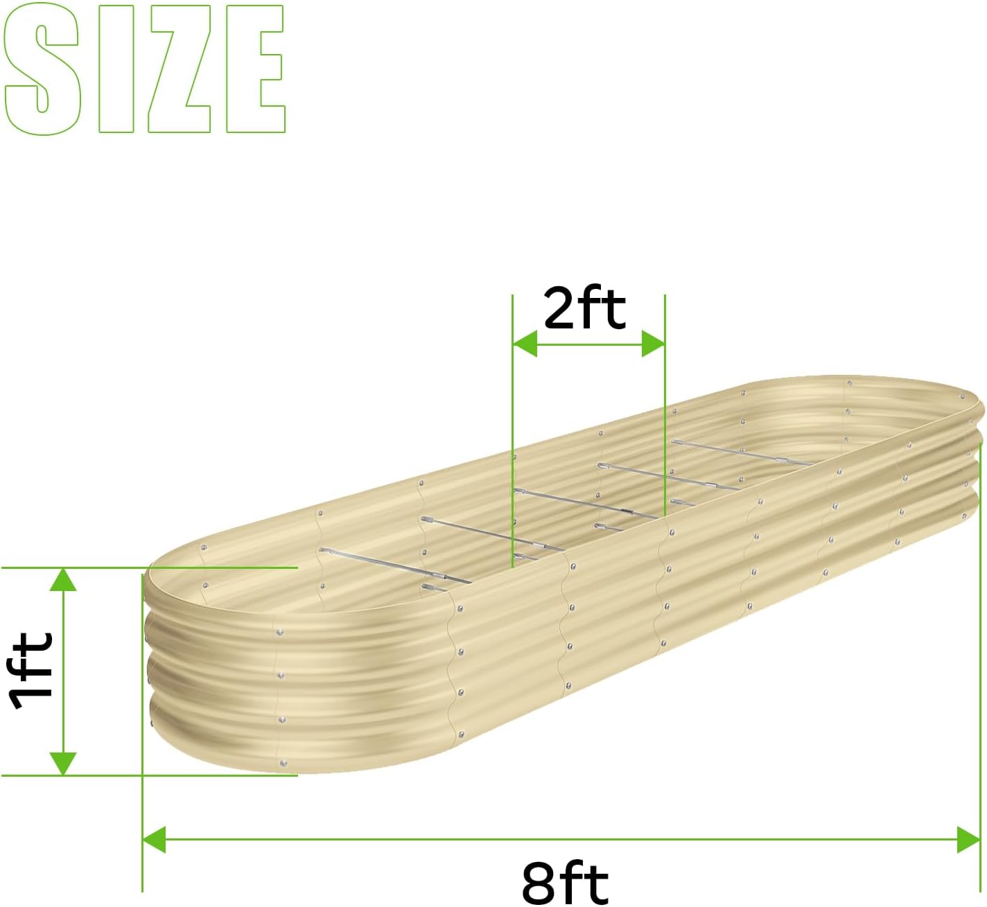 Land Guard 8×2×1ft Galvanized Raised Garden Bed Kit, 108 Gallon Capacity Raised Garden Boxes Outdoor, Oval Metal Raised Garden Beds for Vegetables, Cream Yellow(with 10 Connecting rods)