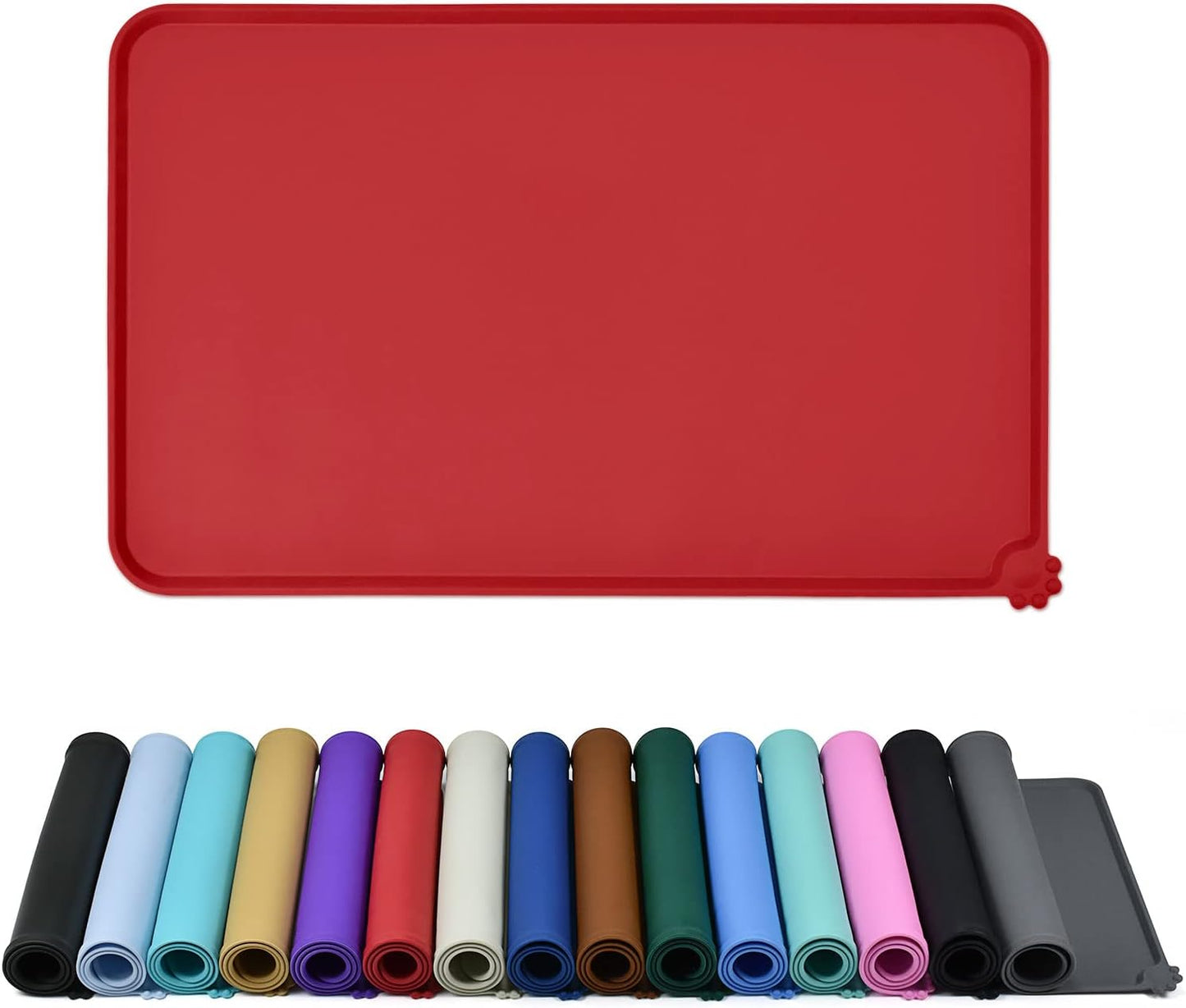 Waterproof Pet Feeding Mat with High Raised Edges, Heavier and Thicker Placemats for Cat Dog Water Bowl with BPA Free, Dogs Cats Food Mats for Messy Drinkers to Prevent Spill and Protect Floors