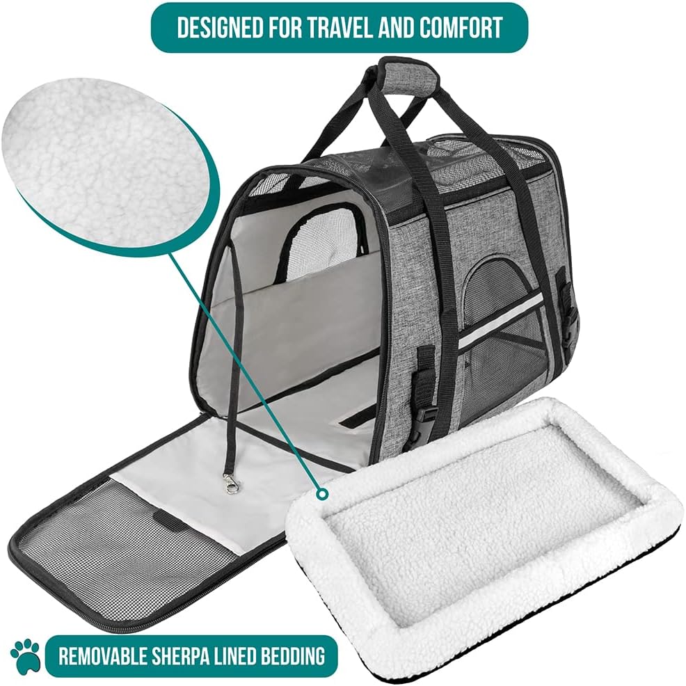 PetAmi Airline Approved Pet Carrier for Cat, Soft Sided Dog Carrier for Small Dog, Cat Travel Supplies Accessories Indoor Cat, Ventilated Pet Carrying Bag Medium Large Kitten Puppy, Large Heather Gray