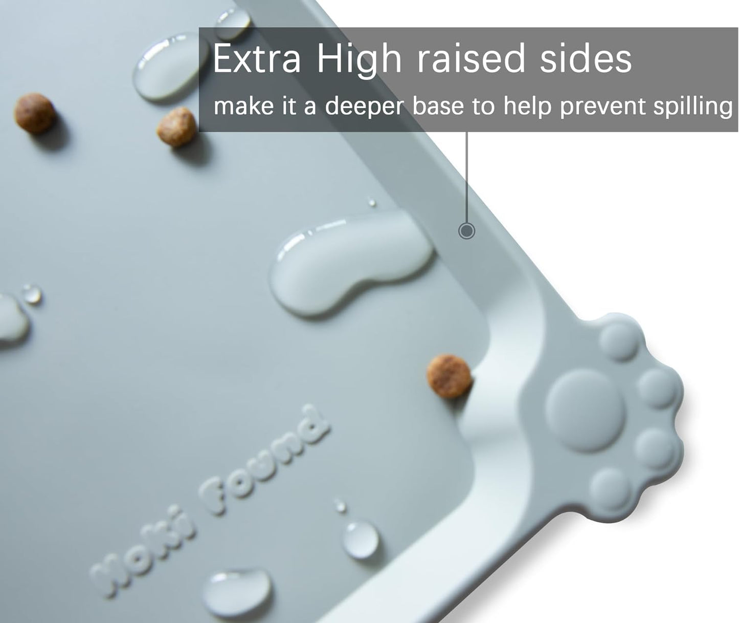 Hoki Found Silicone Pet Food Tray - High-Lips Dog Cat Bowl Mats - Waterproof Dog Cat Food Mats - Battleship