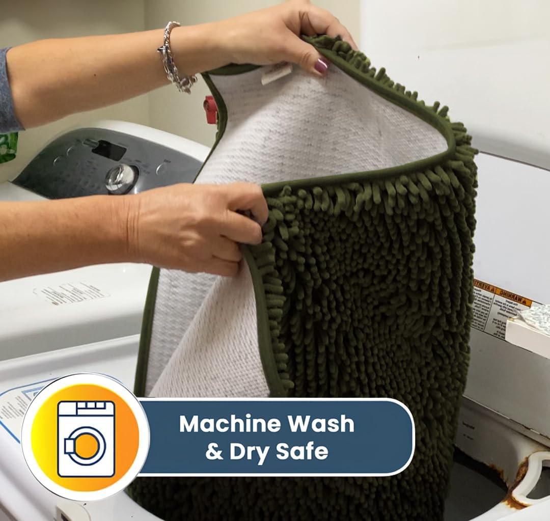 Muddy Mat® Original Dog Door Mat for Muddy Paws, Super Absorbent Microfiber, Non-Slip Washable Pet Rug, Quick Dry Chenille Entryway Carpet, Machine Washable Indoor Outdoor mat, Army Green 18"x28"