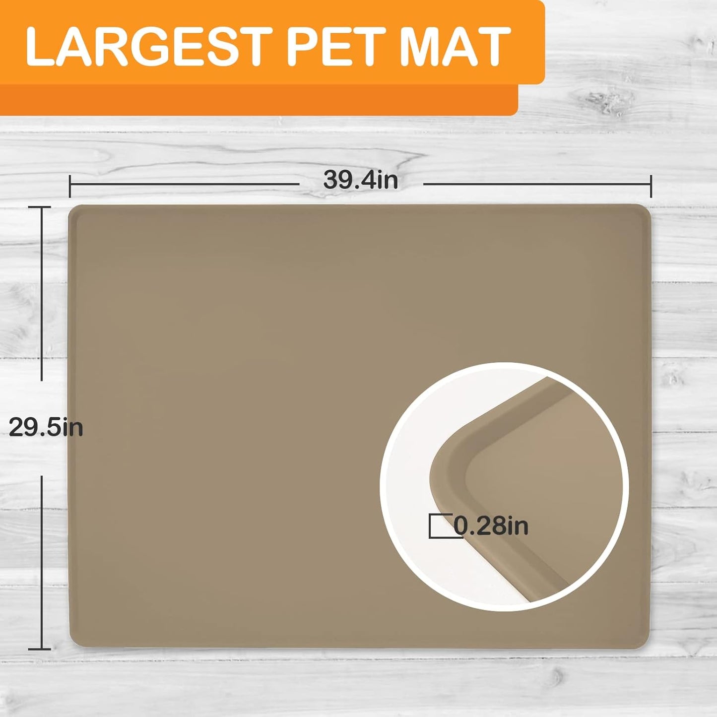 KVK Dog Water Mat 39.4×29.5in - Silicone Dog Mats for Food and Water Extra Large - Pet Food Mat for Floors Waterproof - Pet Feeding Mats Prevent Water Food Spills - Taupe