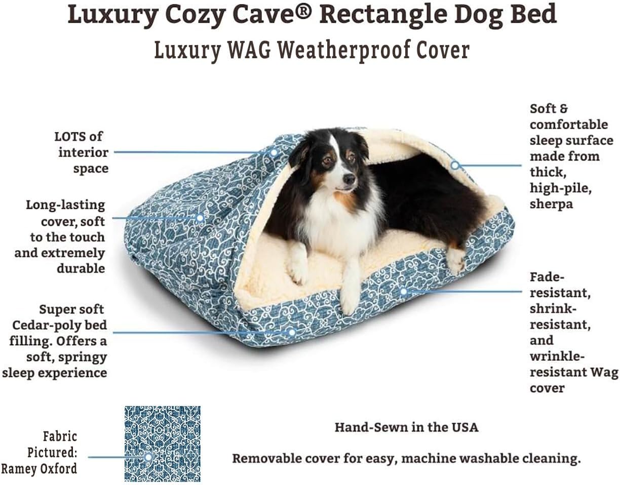 Snoozer Pet Products Luxury Rectangle Cozy Cave, Wag Collection, Medium, Ramey Gray
