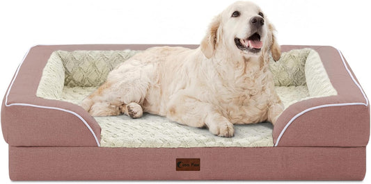 Orthopedic XL Dog Bed for Extra Large Dogs, Waterproof Memory Foam Dog Beds with Sides, Non-Slip Bottom and Egg-Crate Foam Big Dogs Couch Beds with Removable Washable Cover(X-Large,Pink)