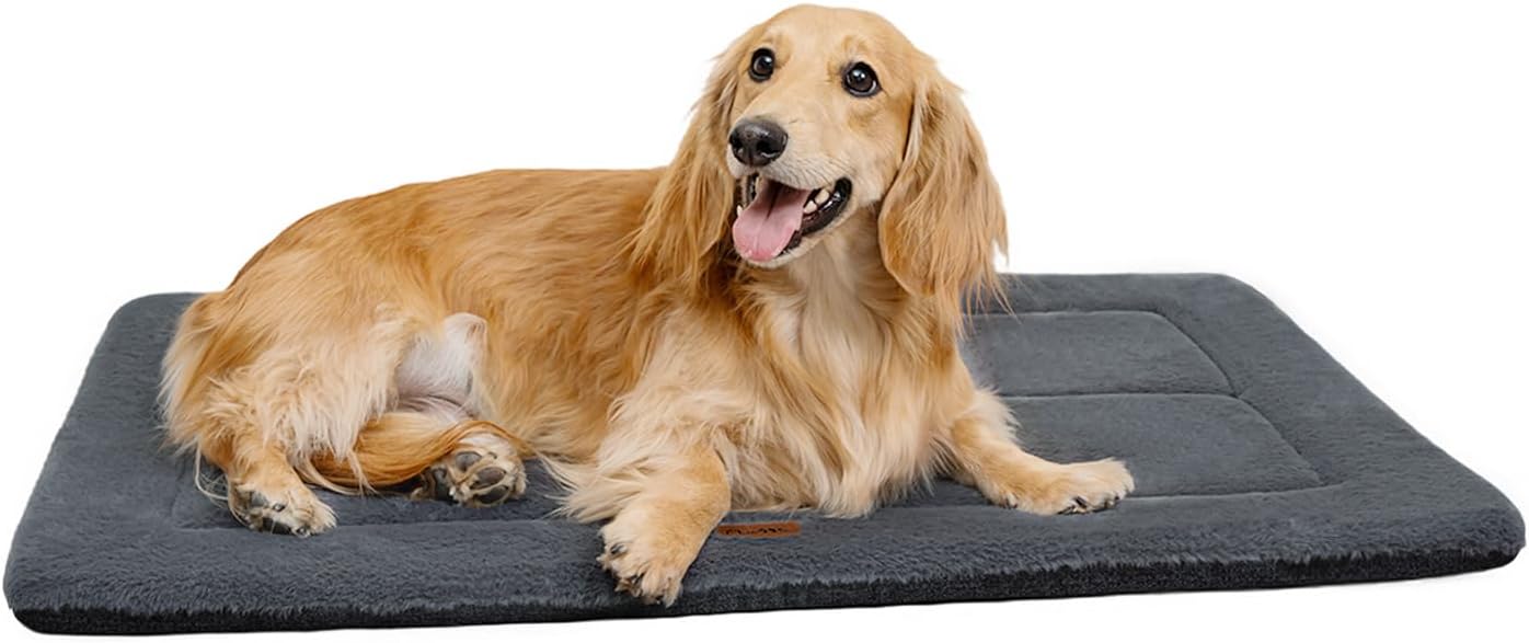 Made4Pets Dog Crate Pad Bed for Large Dogs, Washable & Reversible, Anti-Slip Kennel Mat for Cozy Sleeping, Soft Fluffy Dog Bed for Indoor & Outdoor Use, 36"x27", Dark Gray