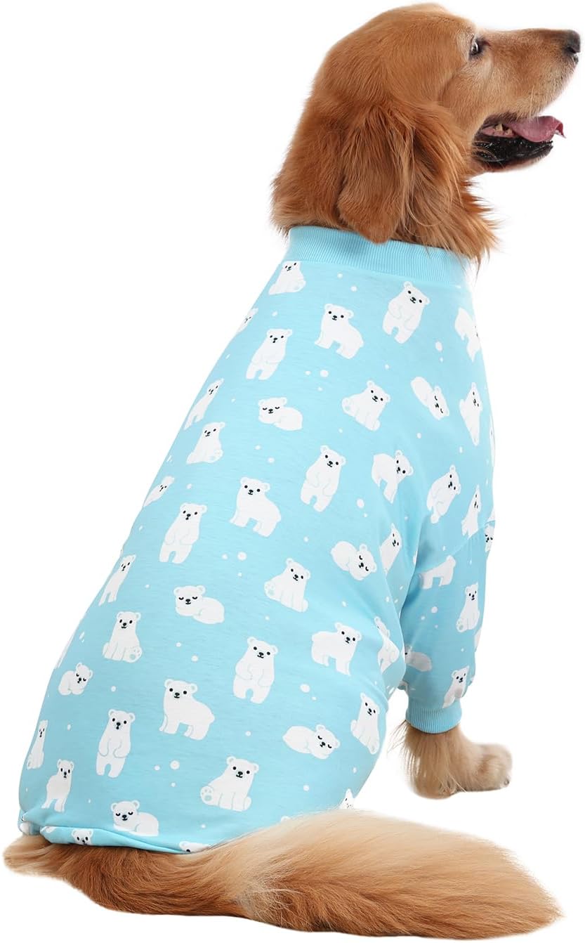 HDE Dog Pajamas One Piece Jammies Jumpsuit Pet Clothes Outfit Stretchy Lightweight Comfy Shirt Pjs for M-3XL Dogs Sleepy Polar Bears - M