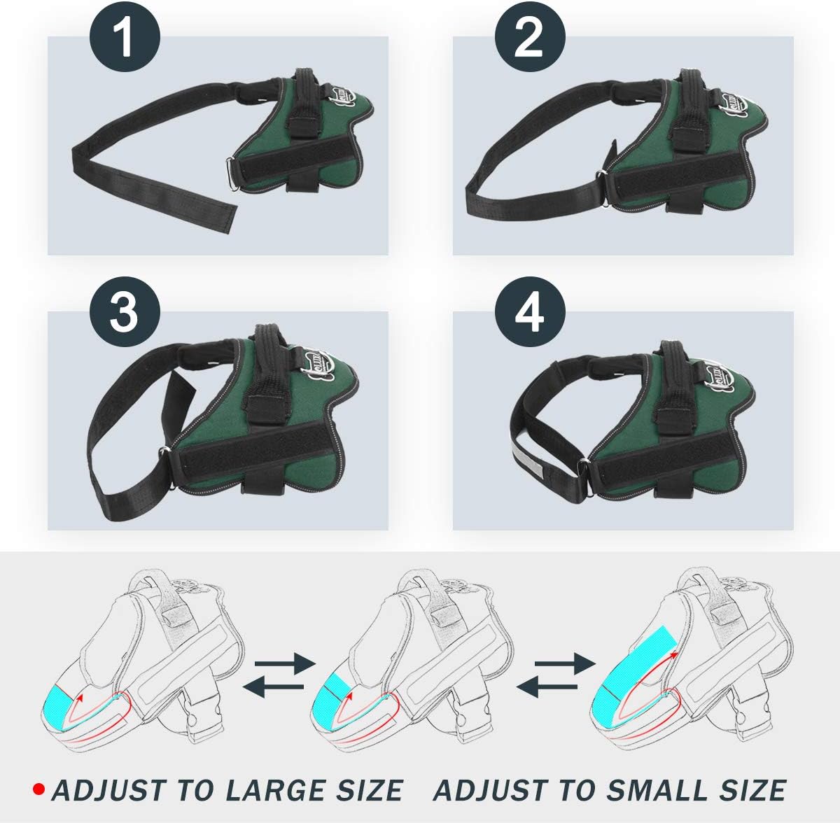 Bolux Dog Harness, No-Pull Reflective Dog Vest, Breathable Adjustable Pet Harness with Handle for Outdoor Walking - No More Pulling, Tugging or Choking (Dark Green, L)
