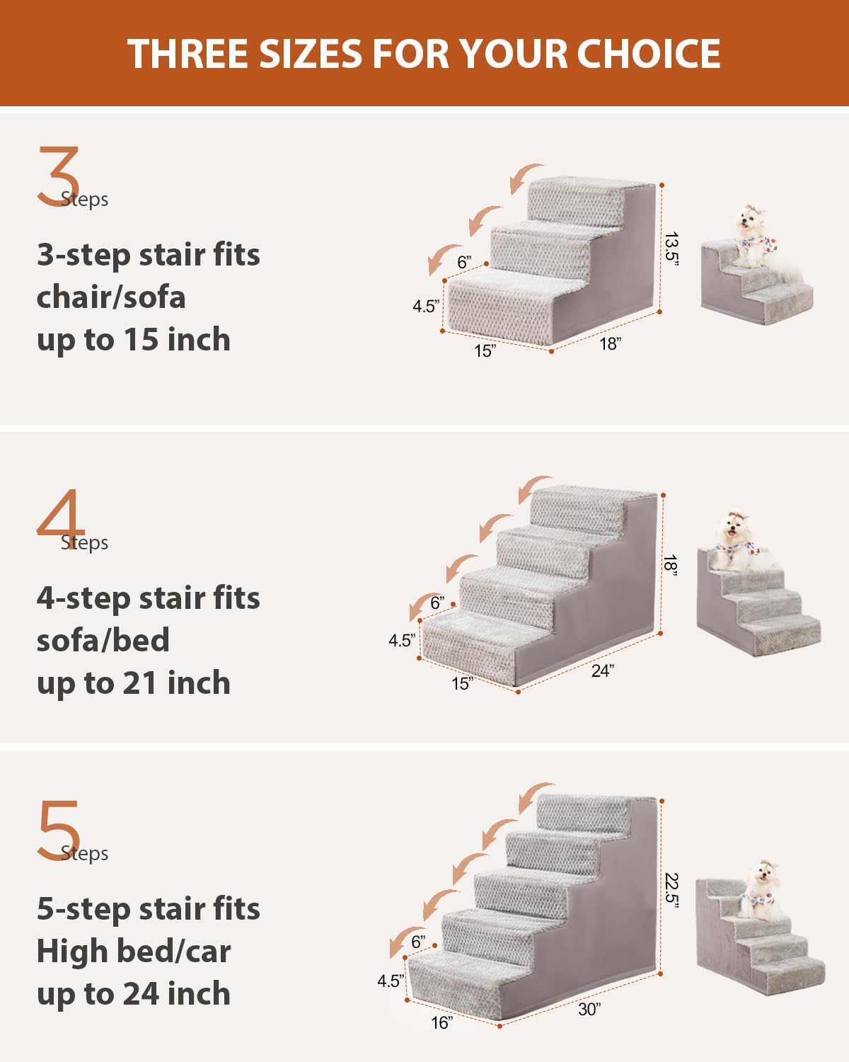 Dog Stairs for Small Dogs,17.5" H,4-Step Dog Steps for High Bed Couch and Sofa,Pet Stairs for Dogs and Cats Climbing with Non-Slip Bottom and Washable Cover,Light Grey