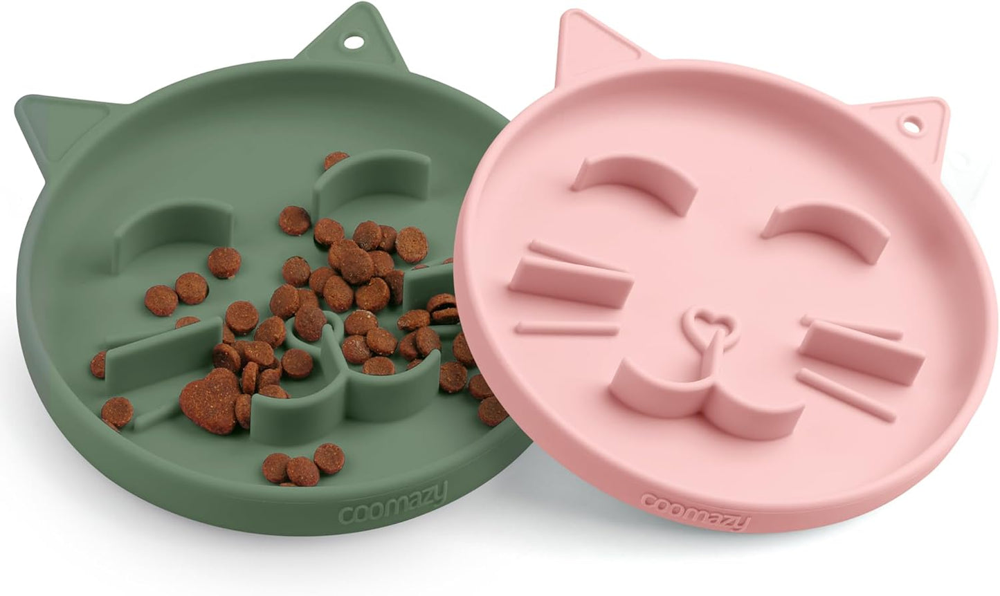 Coomazy Silicone Slow Feeder Dog Cat Bowls, Interactive Puzzle Toy for Pets Dry/Wet Food Training, Keeps Dogs Cats Busy, Prevents Puppy Kitty Overeating (Pink/Green 2pcs, 0.8 Cup)