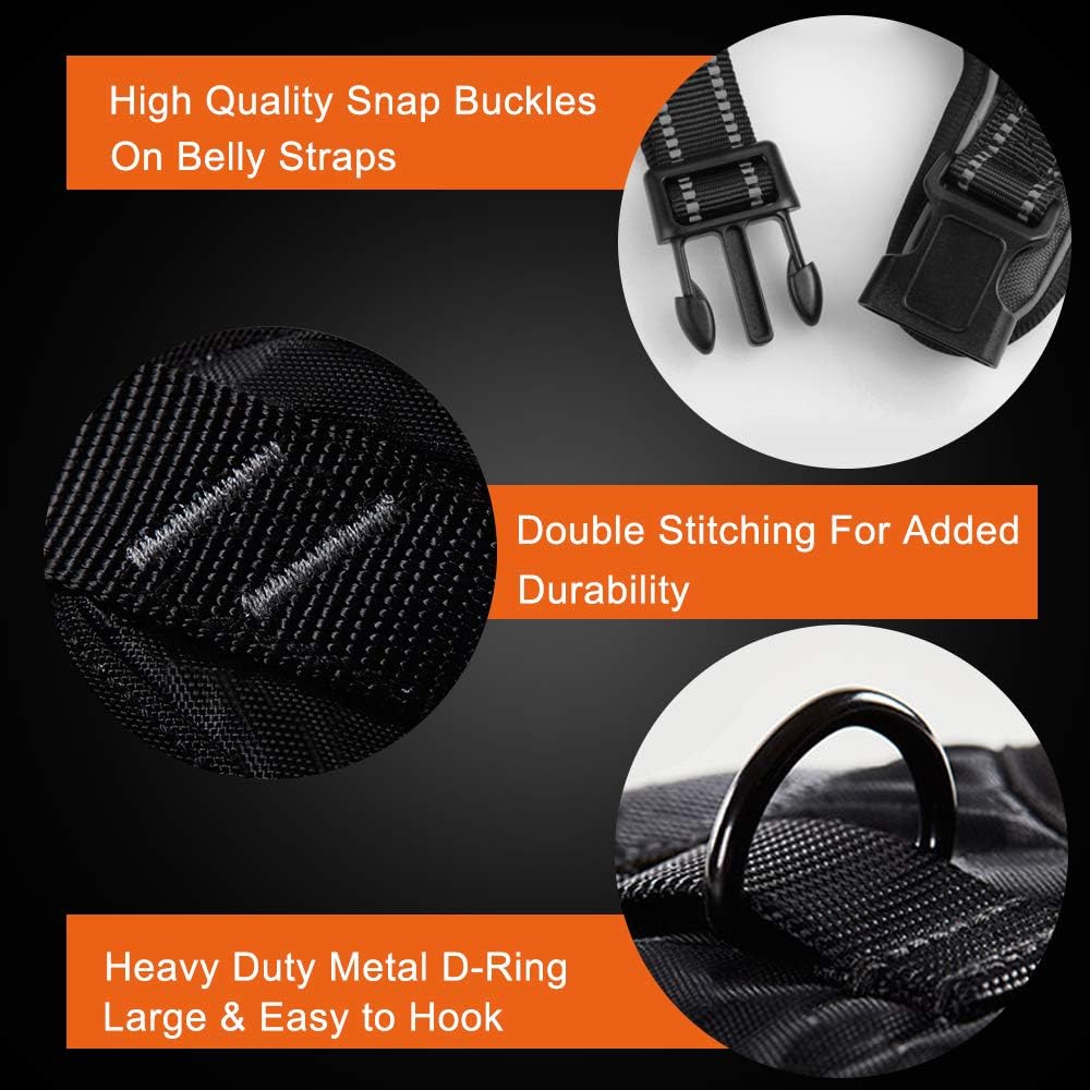 PHOEPET Reflective Dog Harness No Pull Large Breed Vest with 2 Metal Leash Attachment Hooks(XL, Orange)