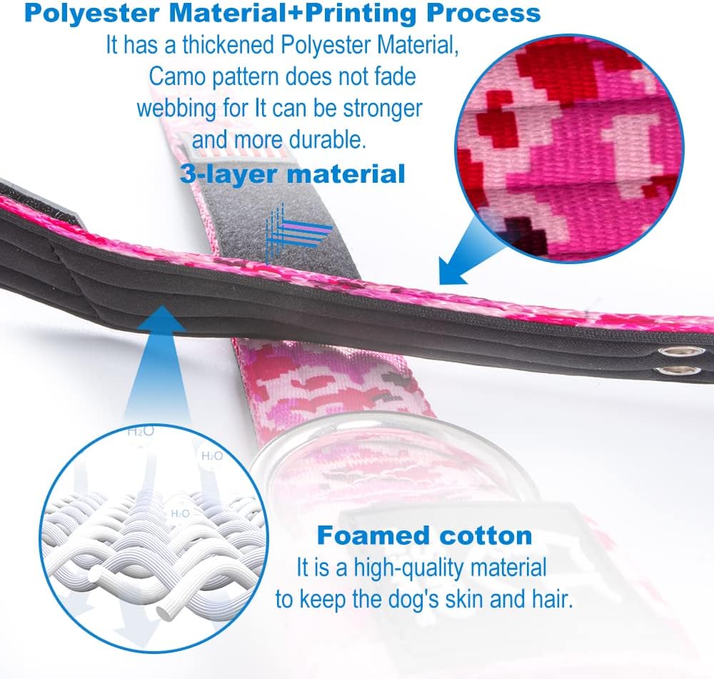 TSPRO Tactical Dog Collar 1.5 Inch Wide Thick Dog Collars with Heavy Duty Metal Buckle, Durable, Strong, Adjustable for Medium to Large Dogs (Camo Blue M)