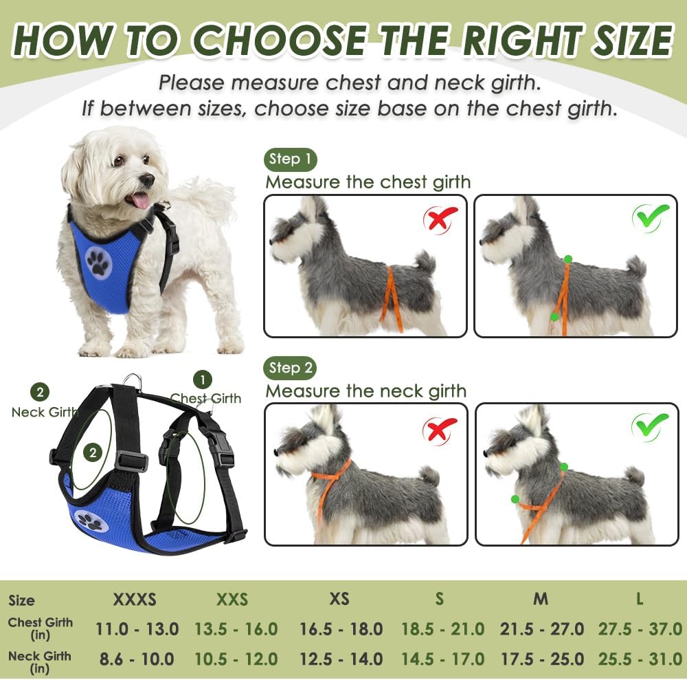 SlowTon Dog Seat Belt Harness for Car, Dog Car Harness Adjustable Mesh Breathable & Dog Seatbelt Safety Tether with Elastic Bungee for Small Medium Large Pets(Blue, Double Clip, S)