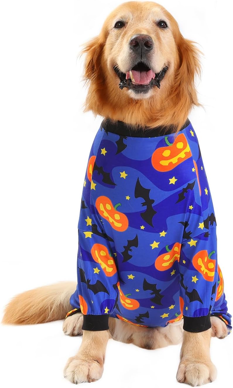 HDE Dog Pajamas One Piece Jumpsuit Lightweight Dog PJs Shirt for M-3XL Dogs Starry Pumpkins - M
