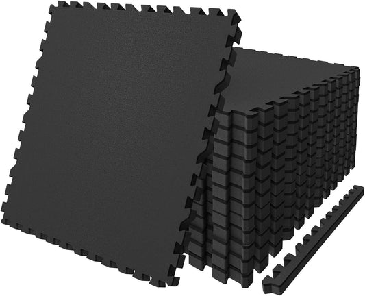 AIRHOP 0.79in Thick 48 Sq Ft Exercise Equipment Mats, 12 Tiles Upgraded Rubber Top with High Density EVA Foam, Large Interlocking Puzzle Gym Flooring for Home Gym, Heavy Weight Workout,Black