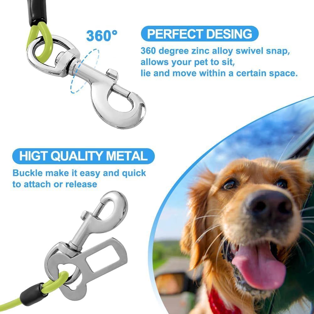 Dog Seat Belt Harness for Car,Dog Seatbelt of Coated Wire Leash Safety Restraint,No Chew Tether Cable Vehicle,Double Clips & Latch(Green, 16 inch/40 CM)