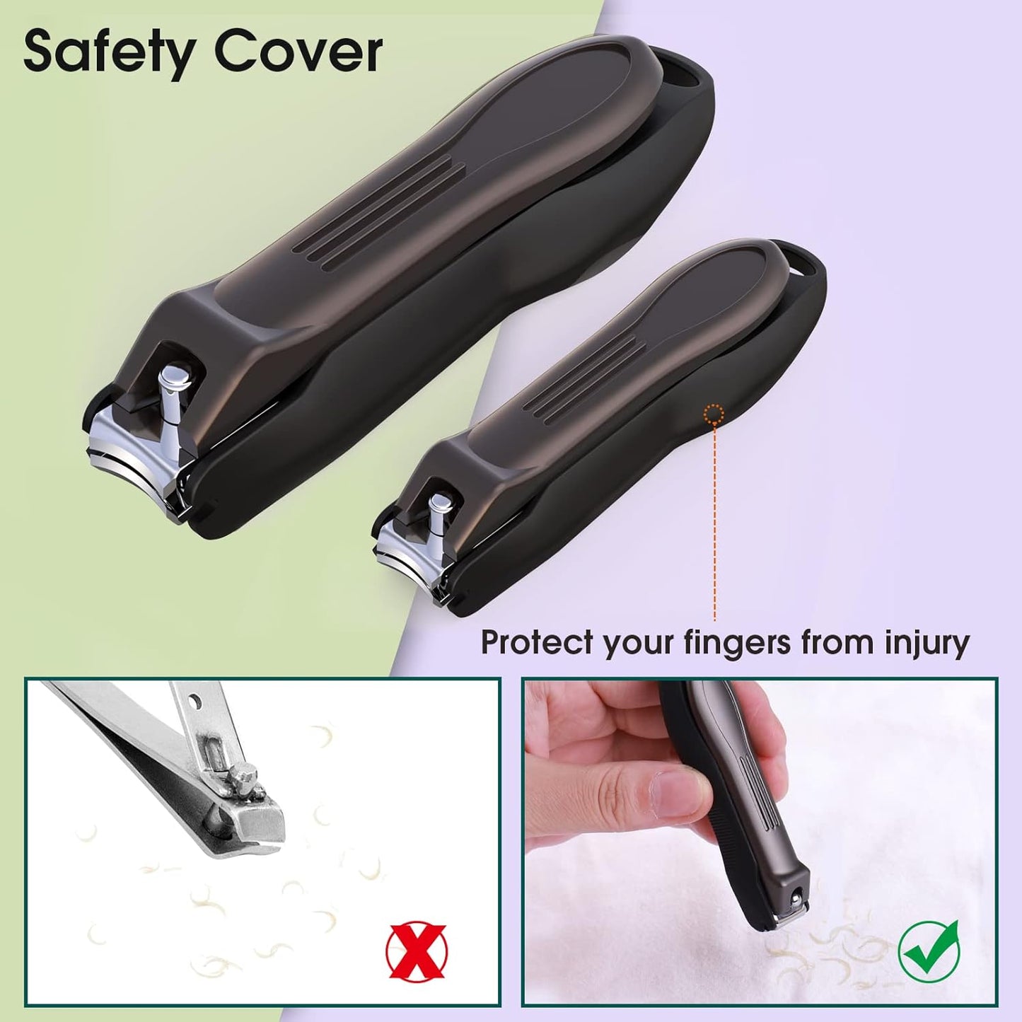 GLAMFIELDS Nail Clipper with Catcher, No Splash Fingernail Toenail Clipper Stainless Steel Nail Cutter Nail Trimmer, Good Gift for Men and Women MF-Large/Small （2Pack)