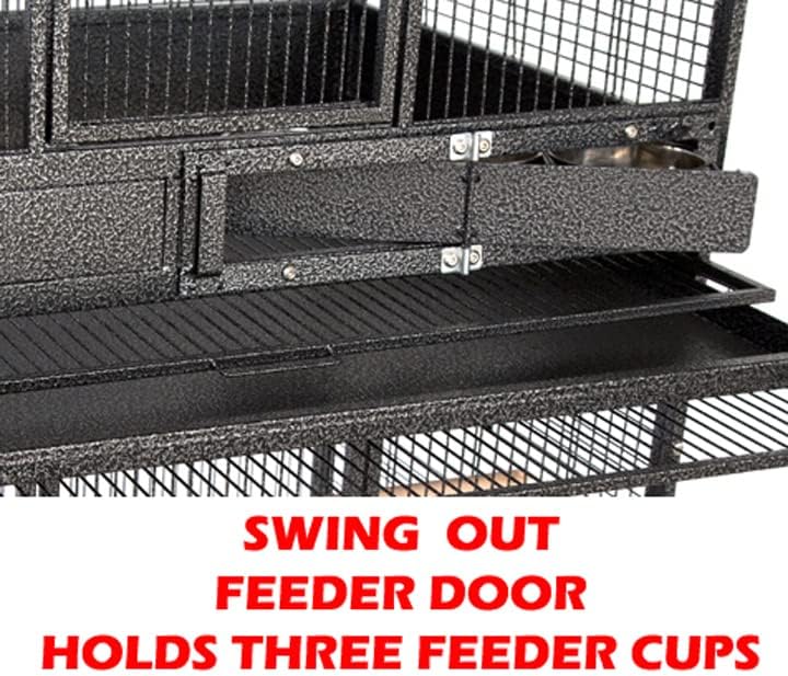 Extra Large Stackers Heavy Duty Wrought Iron Breeder Parrot Aviary Bird Breeding Rolling Cage with Side Nest Box Doors Metal Pull Out Grate and Tray